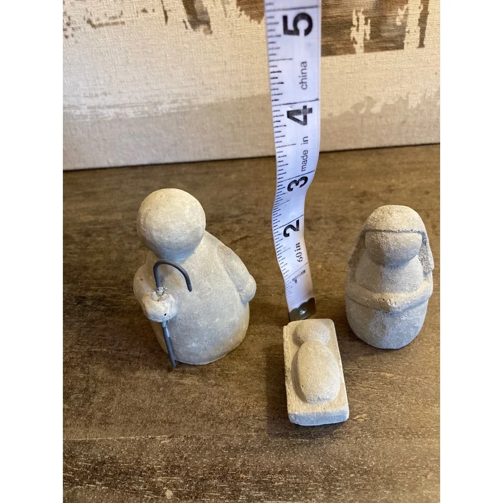 Minimalist Stone Nativity Set 3 Piece Primitive Grey Holy Family Figurines